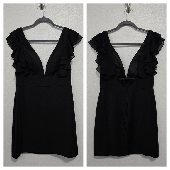 Mac Duggal 67458 Ruffle Sleeve Backless Black Mini Dress - Picture 3 of 6